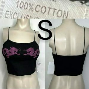 🆕Purple Dragons Print Black Cami Crop Top ~Size S